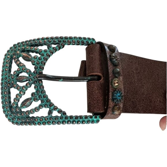 Streets Ahead Belt Women Large Studs Italian Leather Ribel Italy Buckle Western main image 8